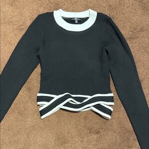 Blue Blush Black & White Ribbed Long Sleeve Sweater